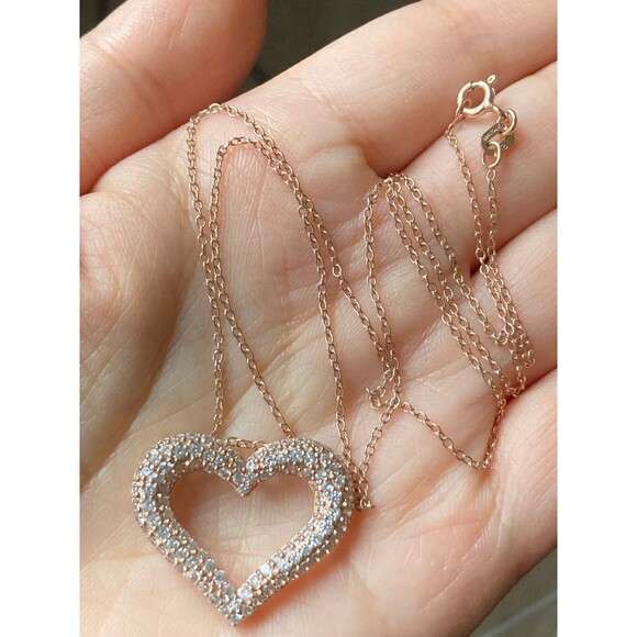 Ross simons sterling silver rose gold vermeil heart pendant Necklace - Picture 5 of 8